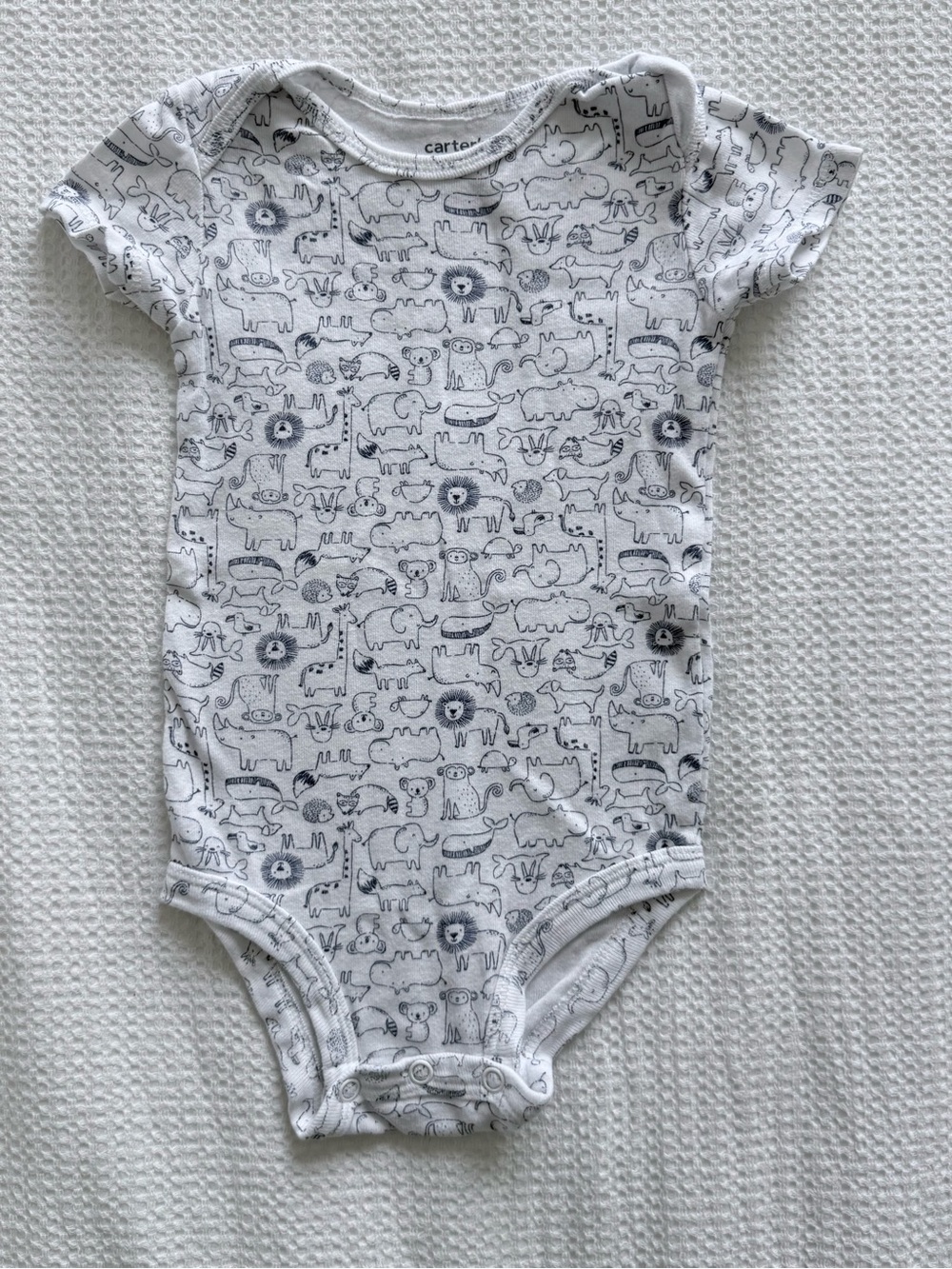 Carter's White One-Piece Bodysuit with Gray Animal Sketch Print